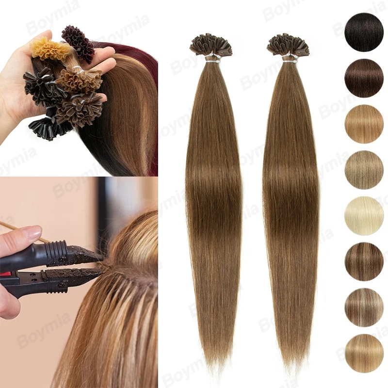 16 Zoll U-Tip Fusion Haarverlängerungen, glatt, natürliches Echthaar, 1,5 cm Keratin-Haarkapseln, 50 Stück, 30 g/Packung