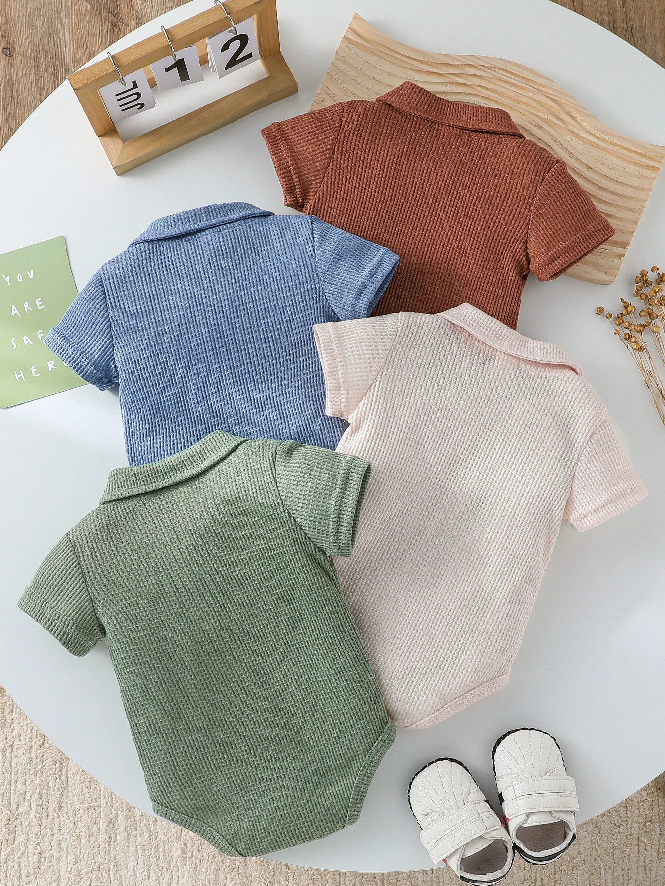 4Pcs/ Baby Boys Four Seasons Fashion  Waffle pattern Short Sleeve Bodysuits For 0-1Y Casual Daily Wear Romper Clothes Jumpsuit