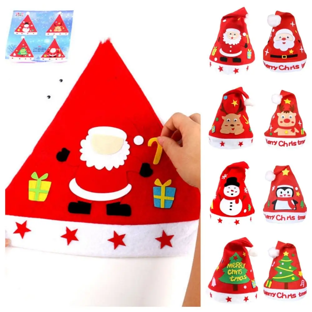 Non-woven Fabric Handmade Santa Hat Kriss Kringle Elk Kids Xmas Arts Hats Santa Claus Penguin DIY Christmas Hat Toy Toddlers