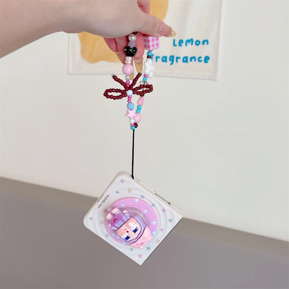 Adequado para Samsung Galaxy Z Flip7 Flip6 Flipp5 4 3 5G elegante capa de telefone menina chorando, com pulseira, proteção anti-queda