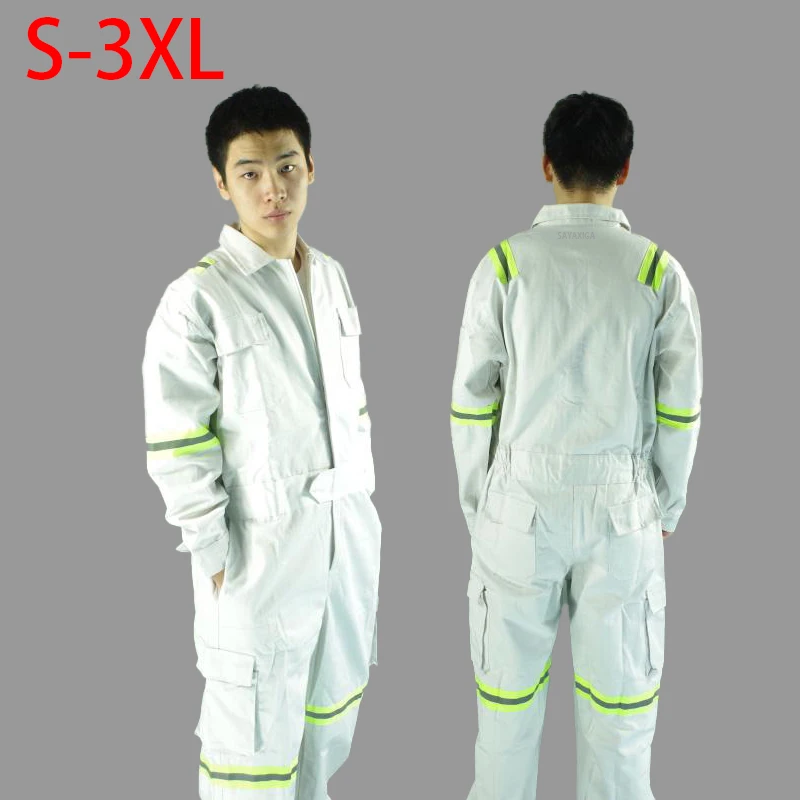 Best Mens Hi Vis Workwear White Crew Pure Cotton Jumpsuit Mechanic Work Uniform Coveralls Men Plus Size Workmens  Clothing S-3XL