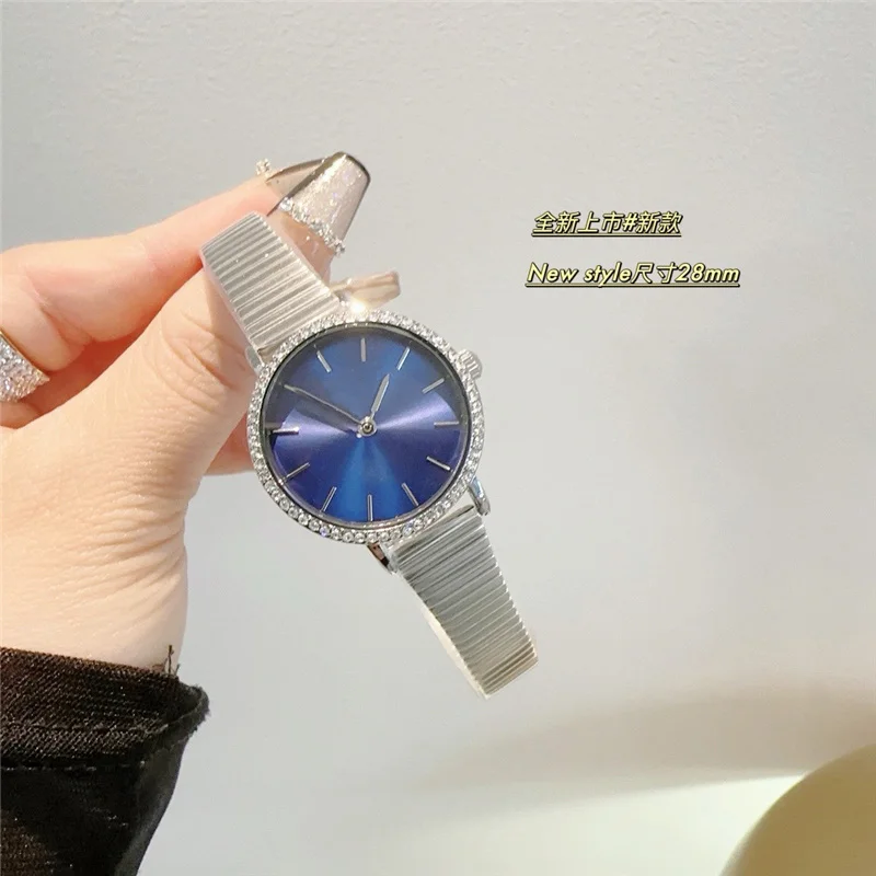 Relojes de pulsera de marca de moda para mujer y niña, hermoso estilo de diamante, reloj de banda de Metal de acero de 28mm, Da14