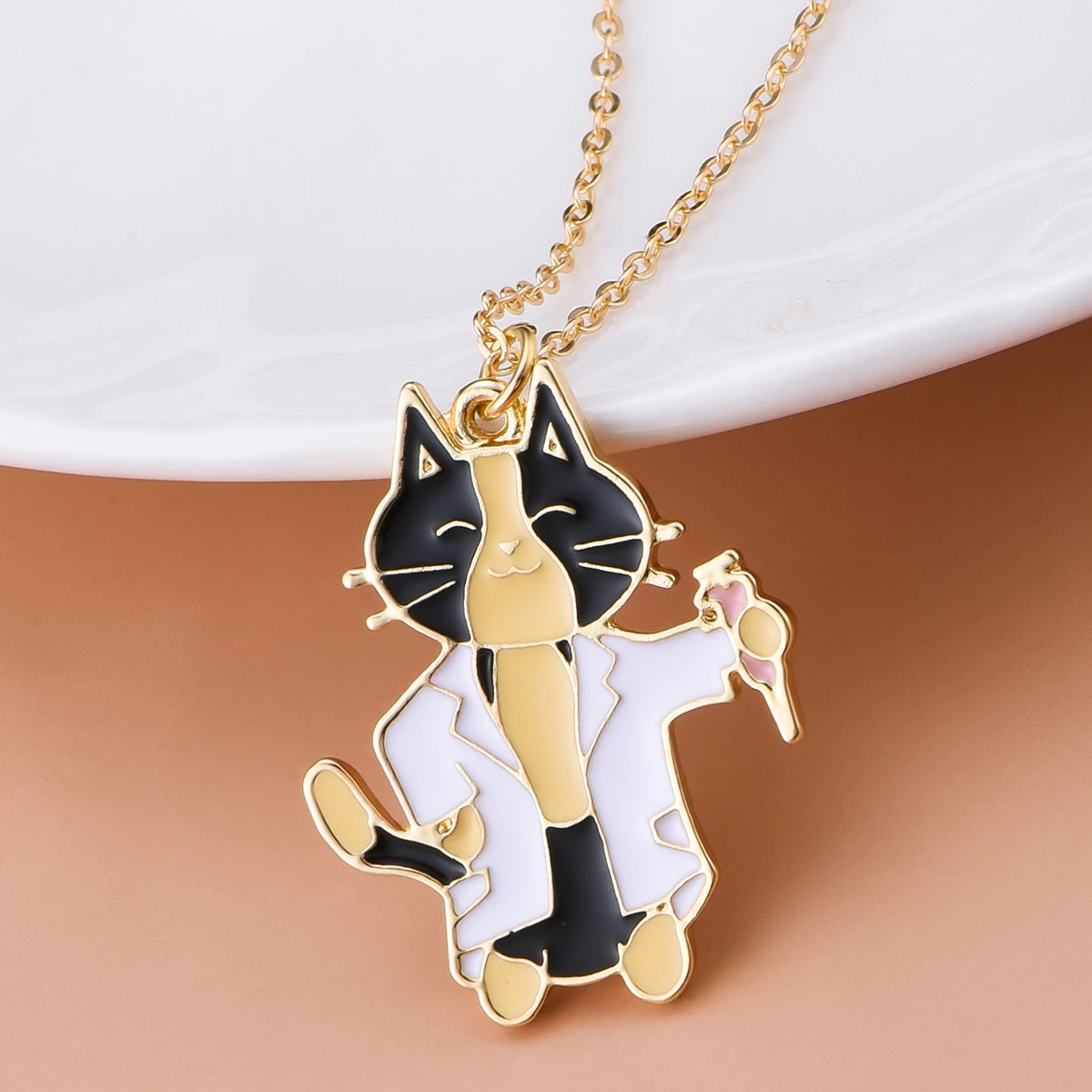 Catuni Vet Cat Pet Necklace lovely Enamel Pendant Medical Jewelry Gifts for doctor Nurse Student