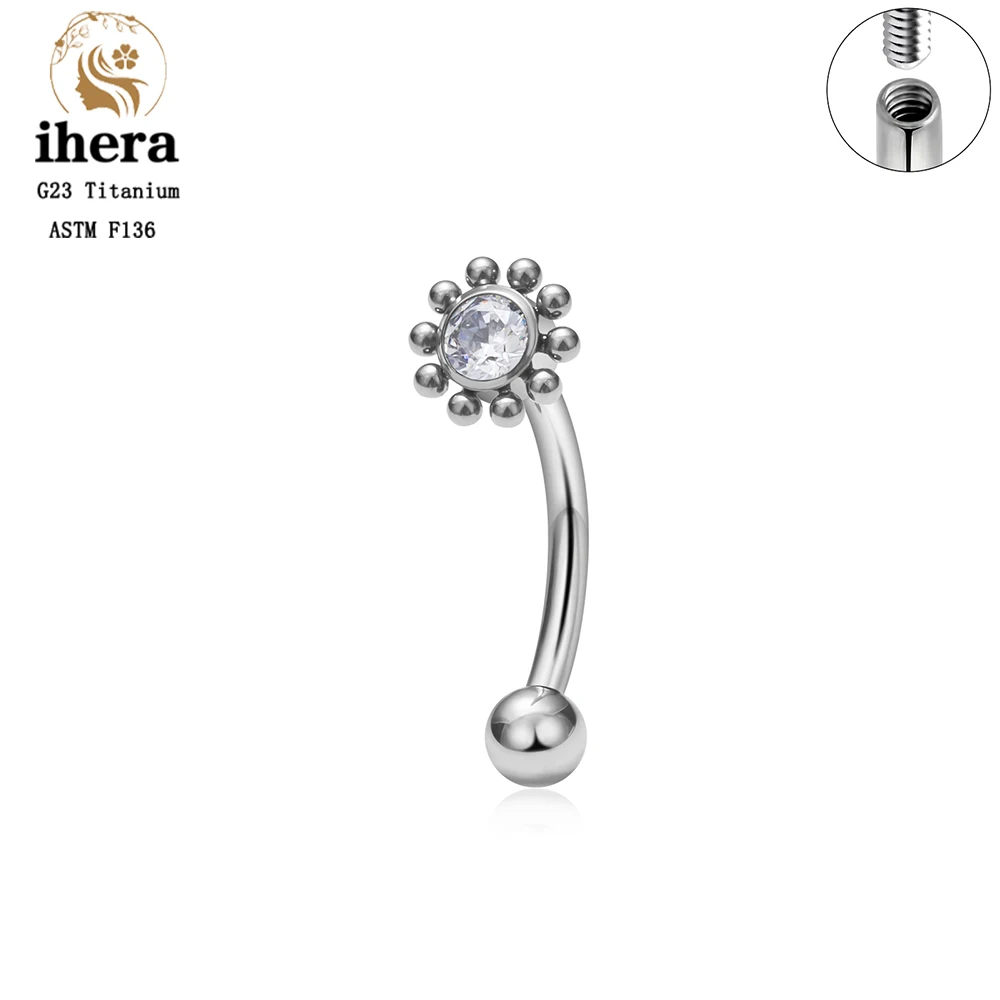 ASTM F136 Titanium 16G CZ North Star Flower Rook Earring Gebogen Barbell Labret Stud Wenkbrauw Kraakbeen Tragus Piercing Sieraden
