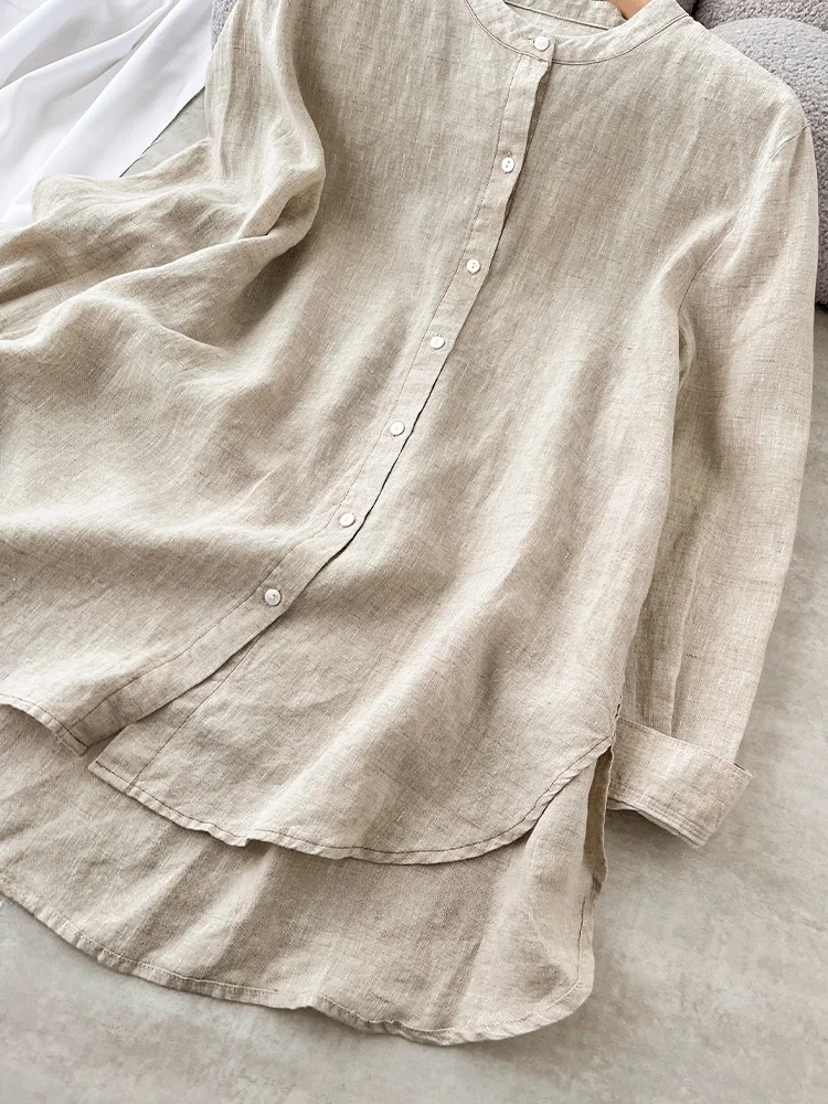 Gola de linho retrô de alta qualidade irt feminino primavera outono japonês Sle simples artístico solto emagrecimento midi algodão linho...