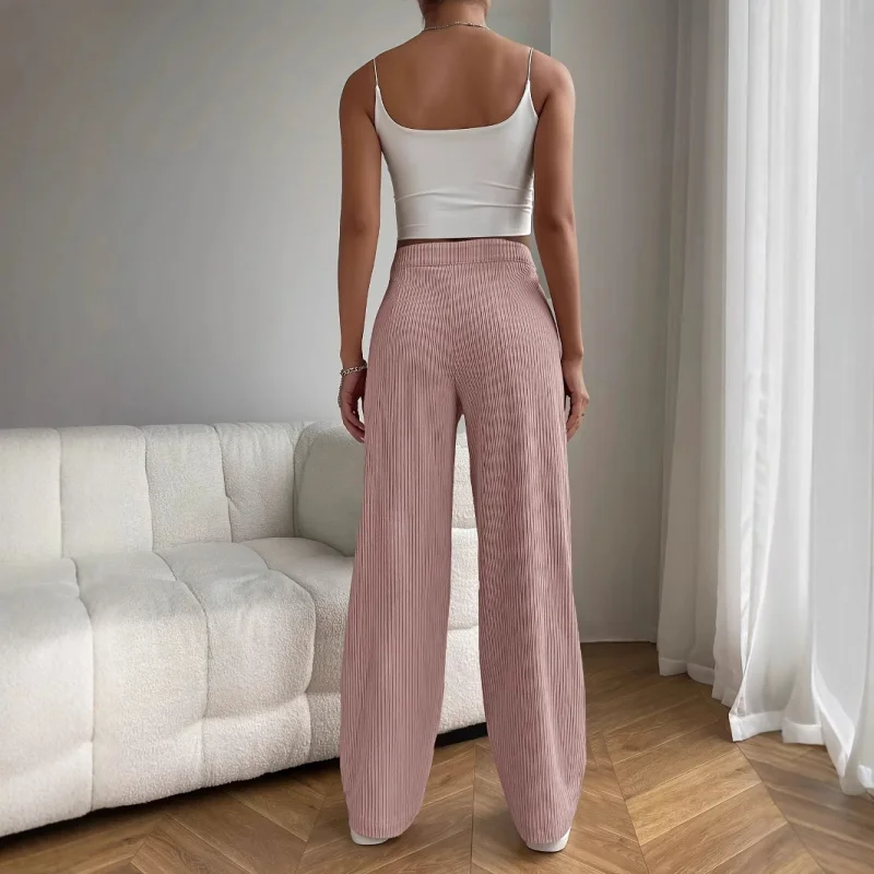 جديد المرأة السراويل الطويلة الربيع والخريف عالية الخصر فضفاض بنطال ذو قصة أرجل واسعة ثنيات تنوعا السراويل المستقيمة غير رسمية