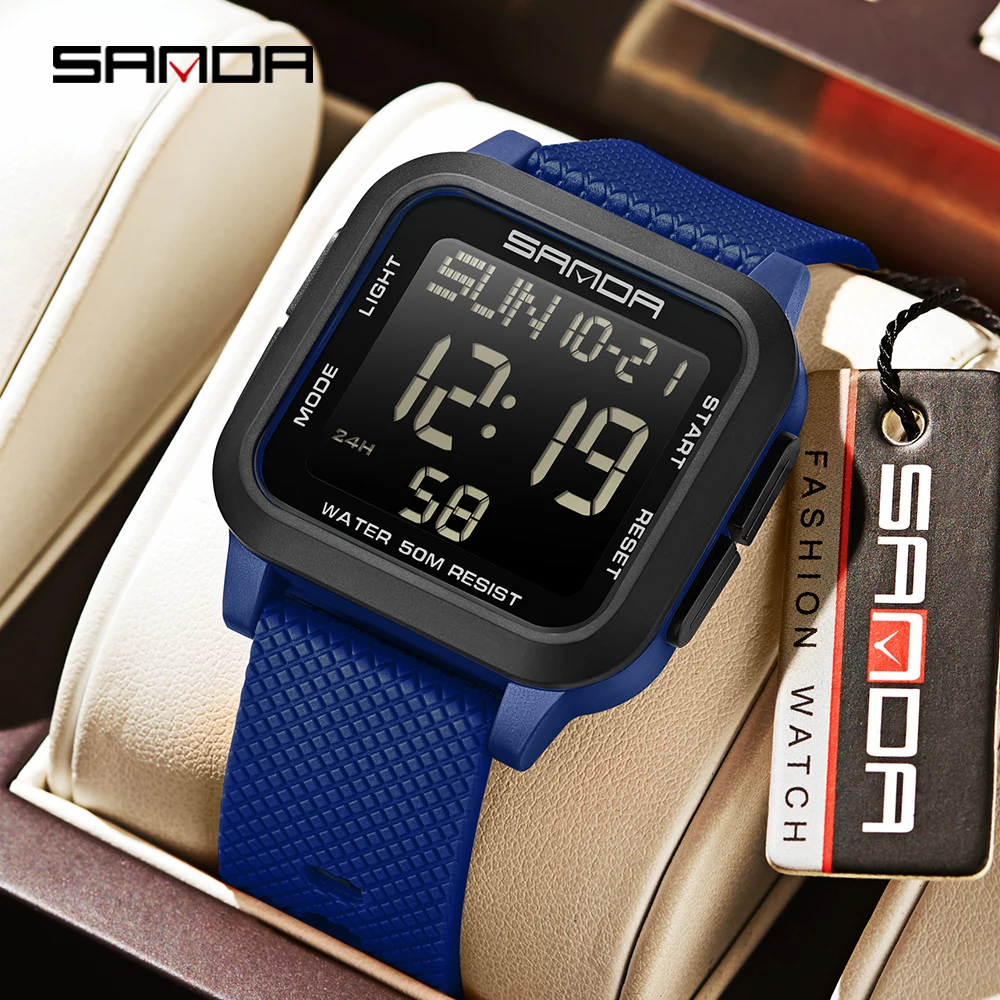 

SANDA 2194 Brand Men Electronic Watch Simple Casual Waterproof Multi-function student Fashionable Square Alarm For Male 2025