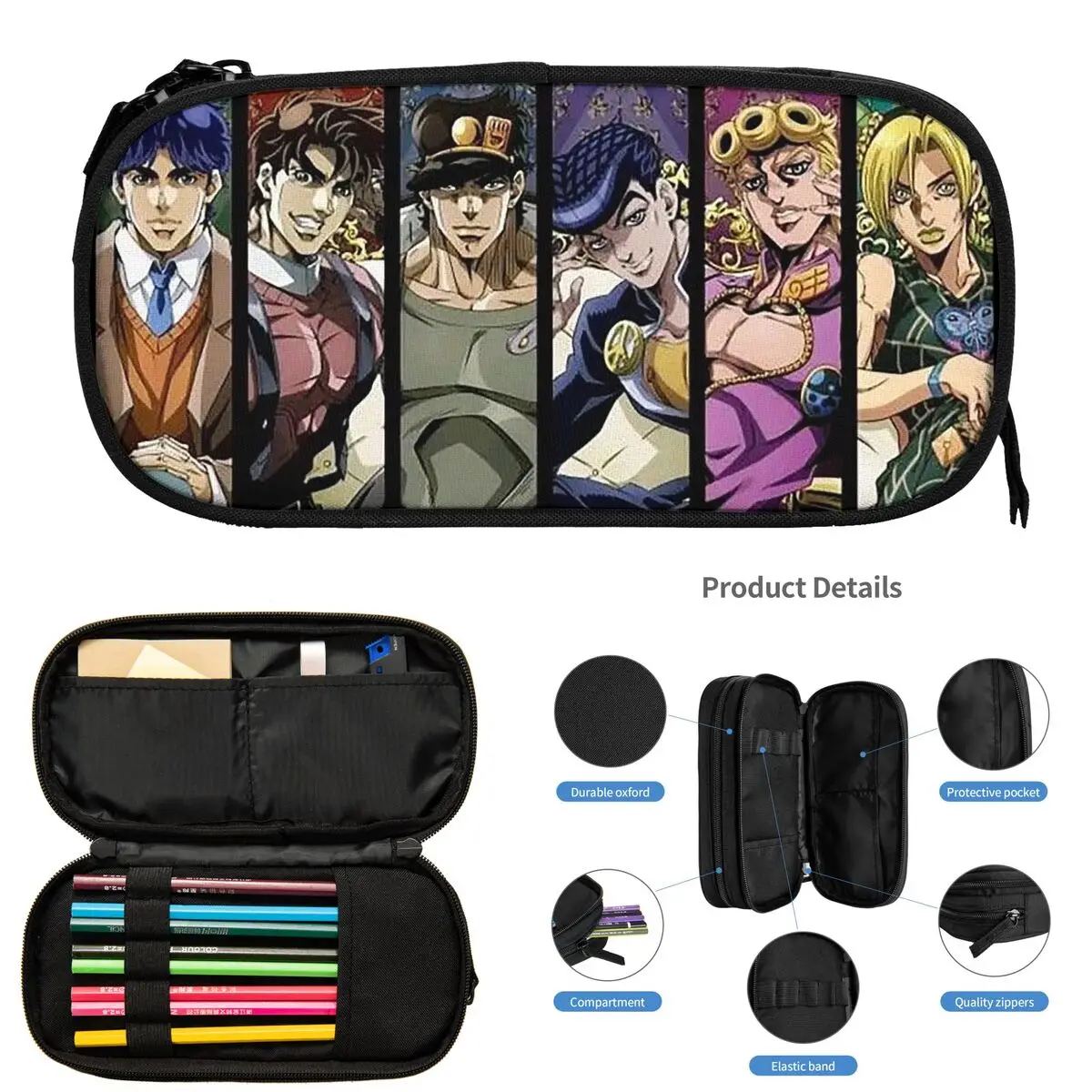 

Japan JoJos Bizarre Adventure Anime Pencil Cases for Student School Pen Box Pencil Bag Big Capacity Pencil Pouch