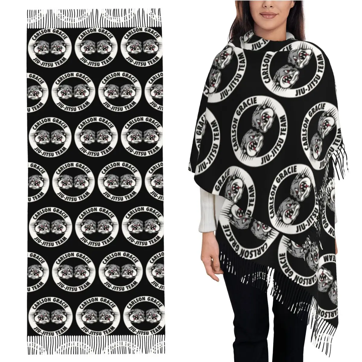 

Carlson Gracie Jiu-Jitsu Team Шарф Шарфы с кисточками Женские мягкие теплые шали и накидки Большая осенне-зимняя шаль