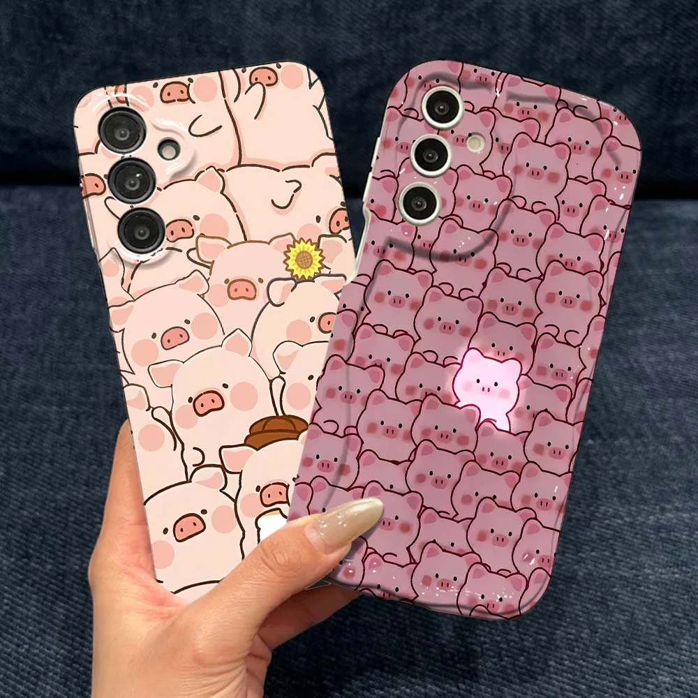 Cartoon Anime Pig Cute For Samsung Galaxy A73 A53 A25 A34 A51 A54 A35 A55 A33 A56 A04 4G 5G Feilin Wave Oil Shell Phone Case
