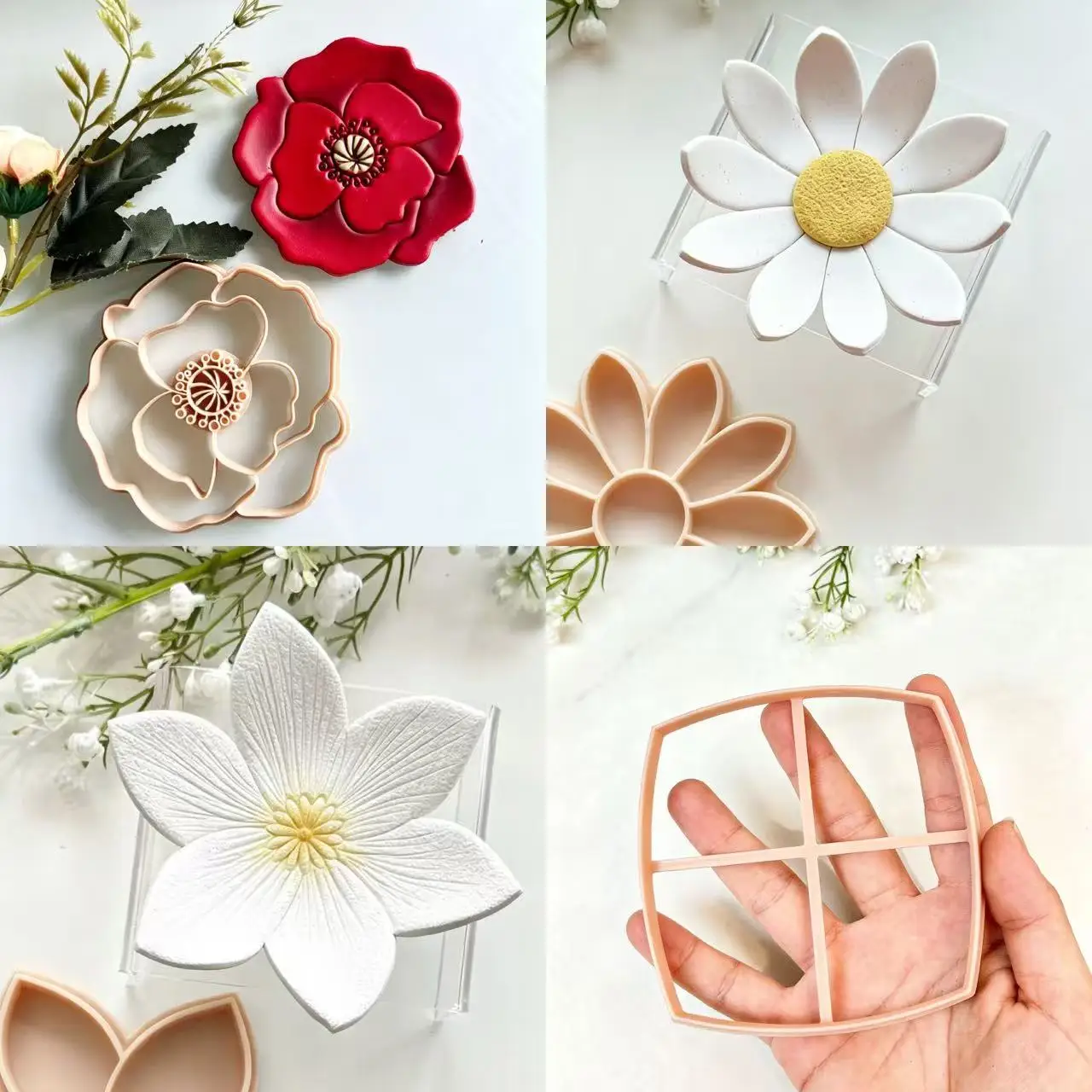 Daisy Polymer Clay Trinket Dish Cutter Shell Palm Leaf Flower Shape Clay Coaster Mould DIY Plate Tray Mold Handmade Clay Tools
