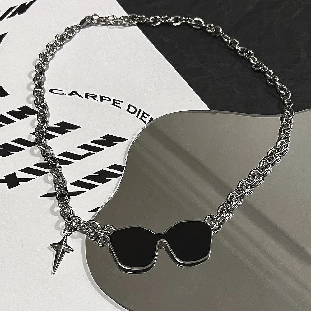 Sunglasses Necklace Punk Titanium Steel Star Splicing Hip Hop Trendy Men Women Cool