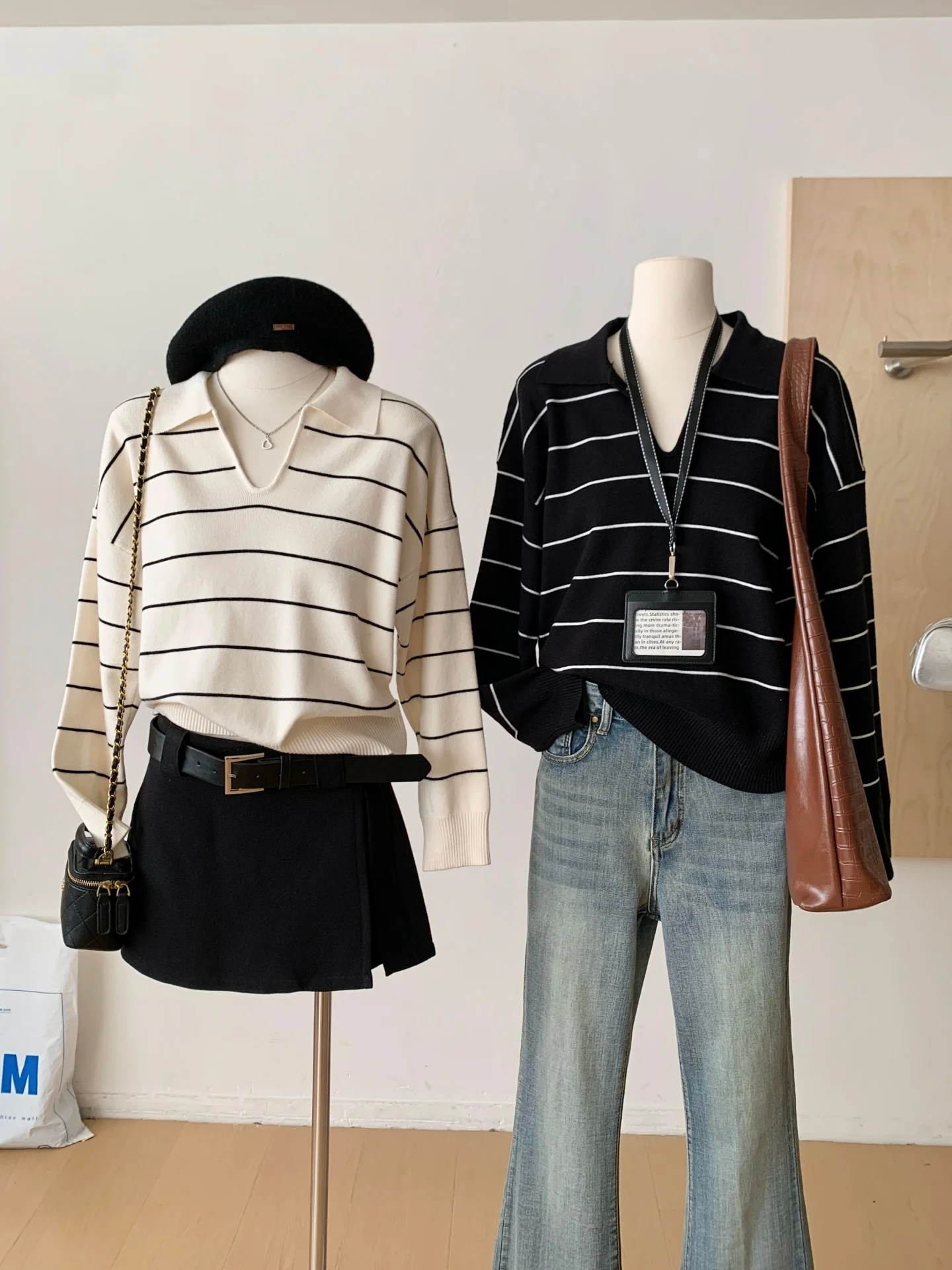 Frauen Herbst Winter V-ausschnitt Langarm Streifen Lose Pullover Dame Casual Streetwear Pullover Grundlegende Jumper Top