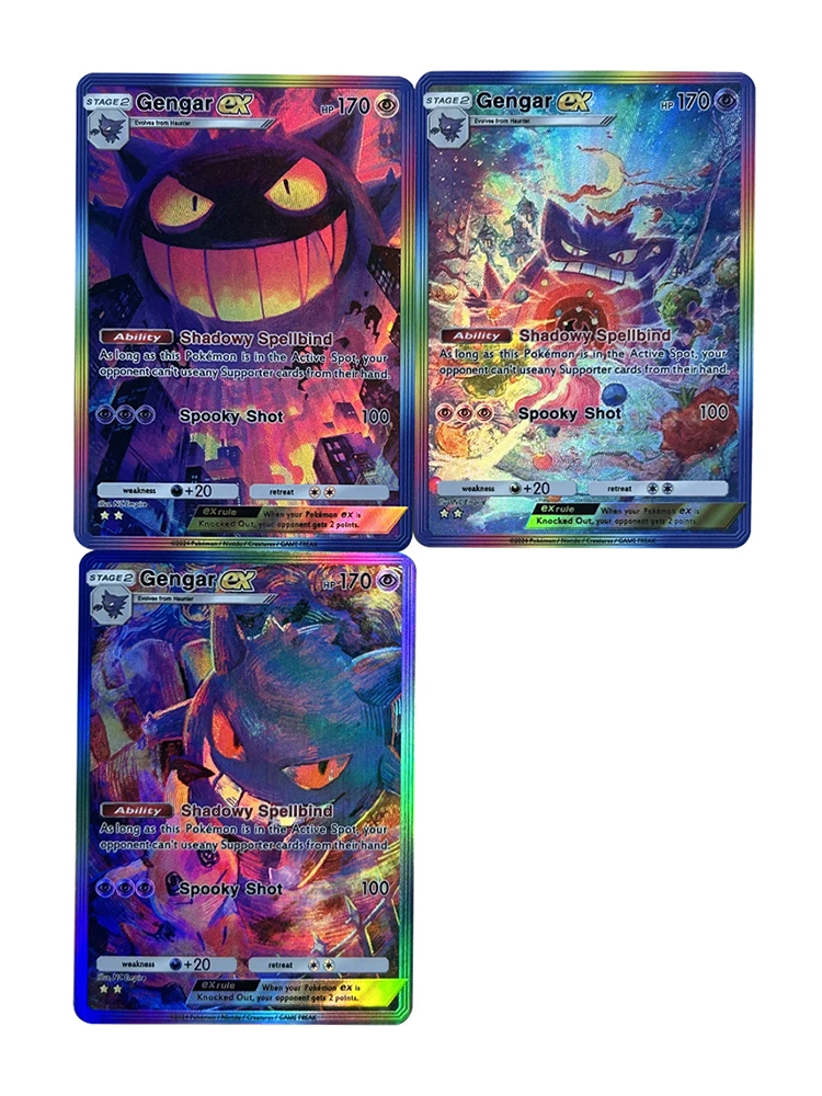 3 pièces/ensemble Ex HP170 Gengar bricolage Anime PTCG carte de Collection anglais effrayant tir réfractif couleur Flash carte de soulagement enfant cadeaux jouet