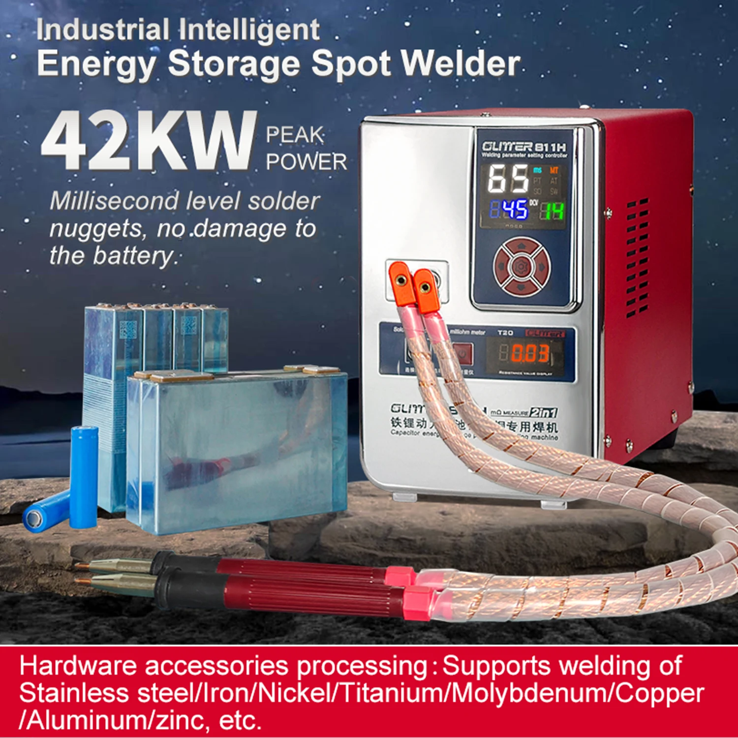 Prismatic battery spot welder Glitter 811H copper aluminum nickel battery welding machine  42KW