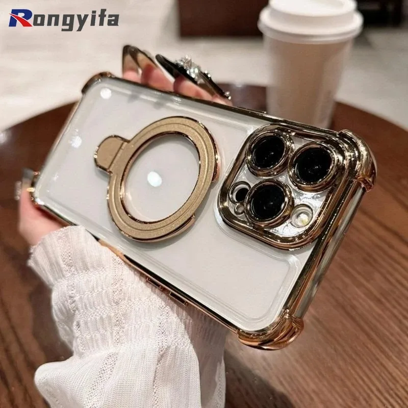 

Luxury Magnetic Stand Plating Clear Case For Redmi Note 12 Pro Turbo 12S 11 11S 11T 10 Pro Max 10T Cover
