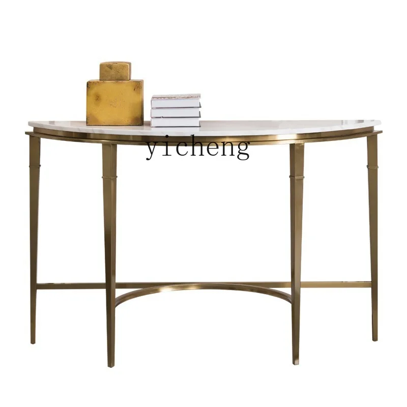 Yy Light Luxury Post-Modern Stainless Steel Entrance Semicircle Marble a Long Narrow Table Lobby Decoration Table