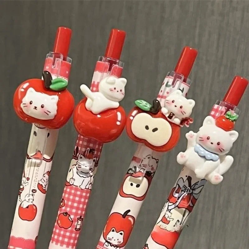 4Pcs Kawaii Apple Cat Gel Pen 0.5mm Black Ink Gel Pens Soft Grip Student Writing Pen Cute Stationery School Office Supplies image 5