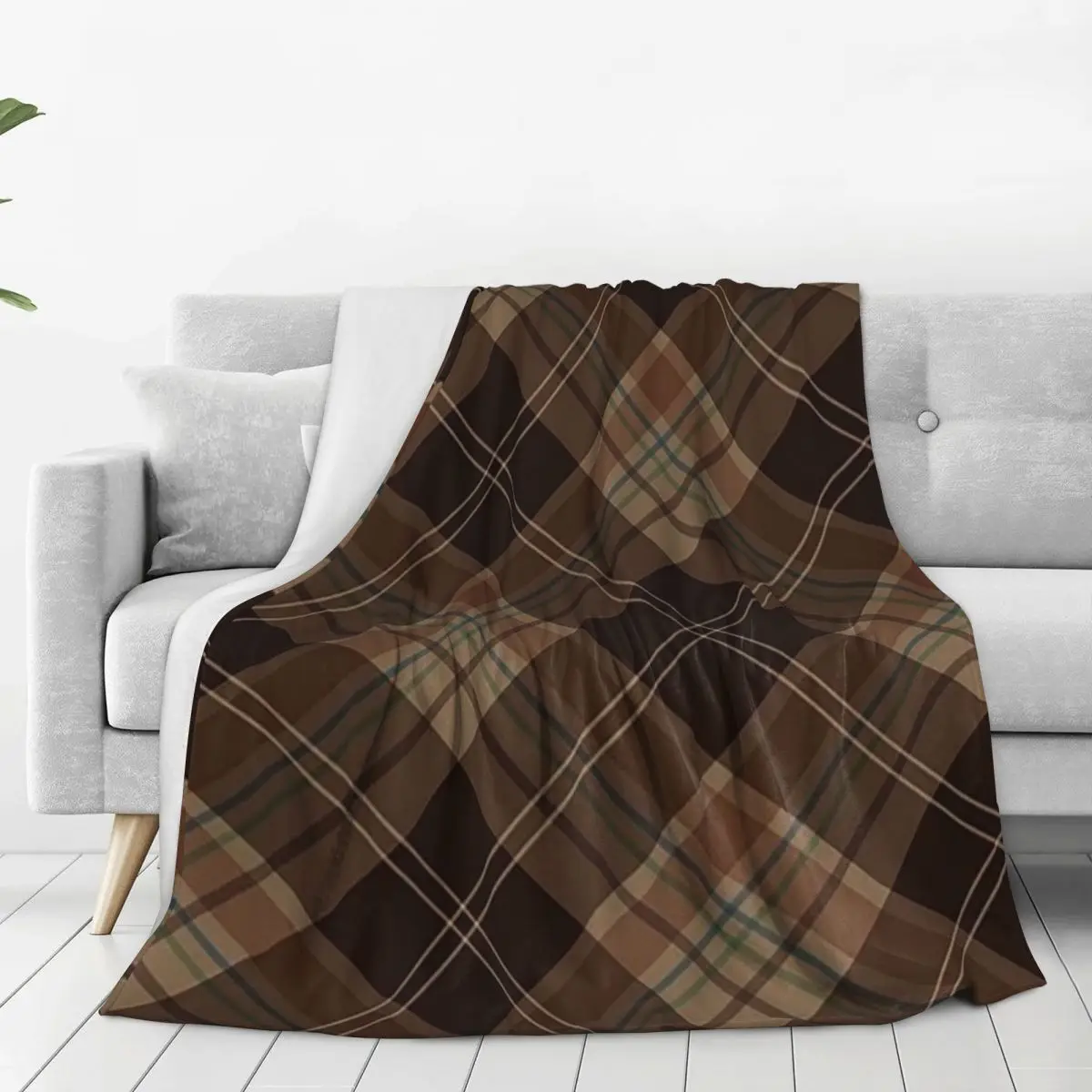 Brown Tartan Plaid Blankets Flannel Breathable Throw Blankets Sofa Throw Blanket For Home Bedroom Office Throws Bedspread Quilt