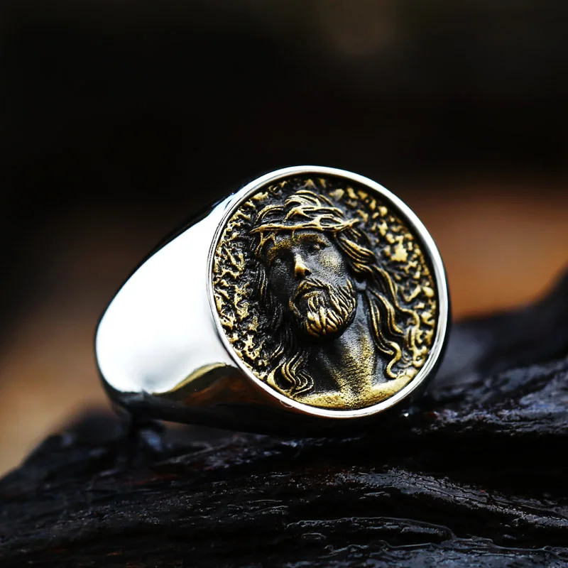 Steel Soldier New Mens Jewelry Stainless Steel Punk Religious Vintage Jesus Ring Fation jewelry