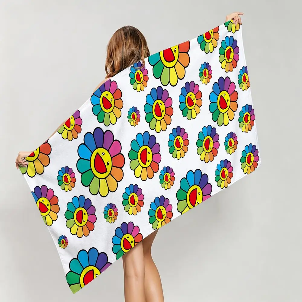 Bright-Takashi Murakami Rainbow SunflowerS Towel Five-Star Hotel Quality Eco-Friendly Ultra Soft Thick Towels & Beach Towels