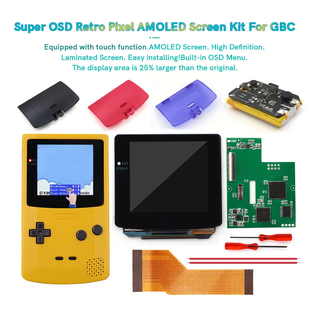 Toque Oled Recarregável Laminado para Gbc Game Screen Drop Boy Color Pré-corte tipo c Shell Bateria de Lítio