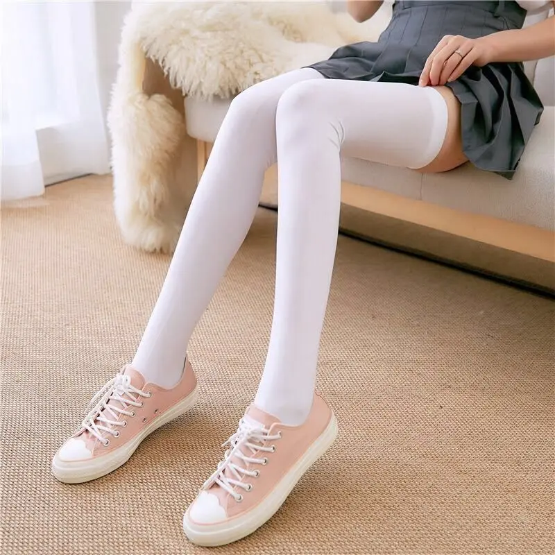 Spring thin Sexy Black White Soild Color Long Socks Women Over Knee Thigh High Stockings Lolita Ladies Girls Warm Knee Socks image 3