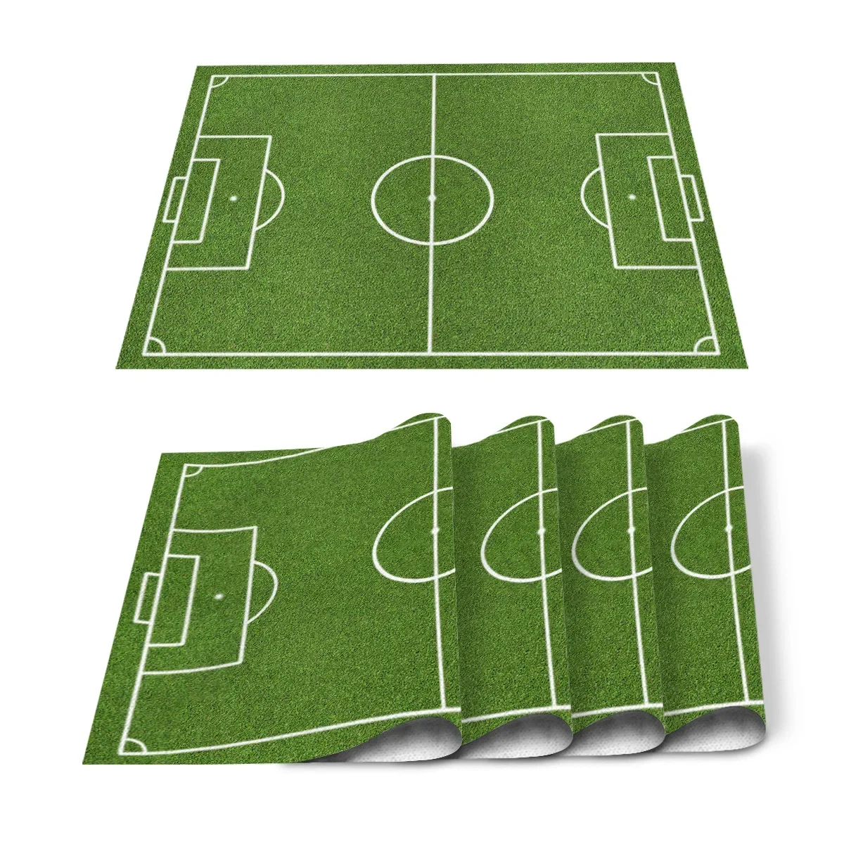 4Pcs Placemat Soccer Balls Football Field Printed Table Mat For Tables Heat Insulation Cotton Linen Kitchen Dining Pads
