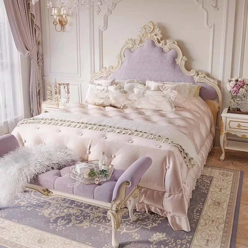 French Court Style Princess Bed Solid Wood Double Bed American Bed Cream 1.8 Meters 1.5 Master Bedroom White
