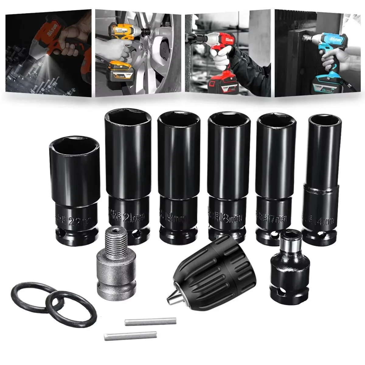 14Pcs Set Electric Impact Wrench Hexs Socket Adapter Kit Drill Chuck Drive Adapter SET for Electric Drill Wrench Screwdrivers