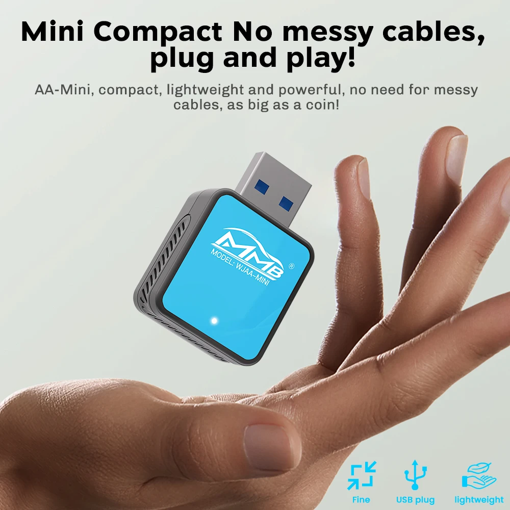 MMB Mini Wired to Wireless Android Auto Adapter Wireless Smart Car Mini Box WiFi Bluetooth 5.2 Plug and Play Fast Auto-Connect