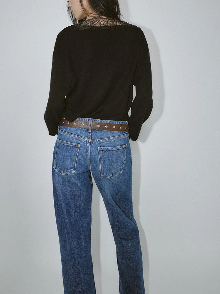 

Faionable Sweet Long Sve V-Ne кружевной вязаный свитер, Новое поступление, зима 2025 г., повседневный трикотаж для девочек, кружевное сращивание