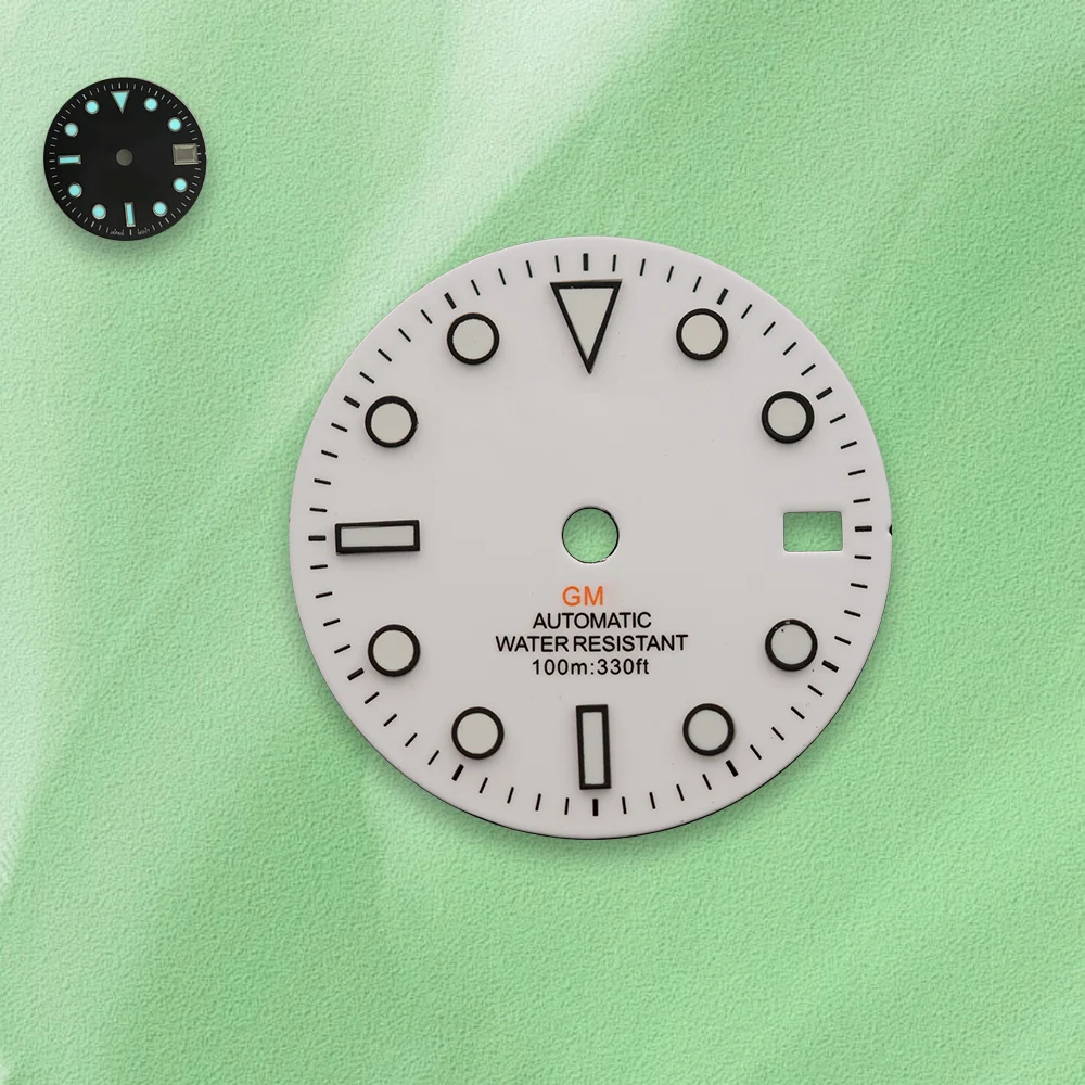 Vendite calde 28,5 mm S Logo quadrante nero GMT Cornice calendario argento Blu ghiaccio Luminoso Fit NH34 Movimento Orologio Accessori per la modifica