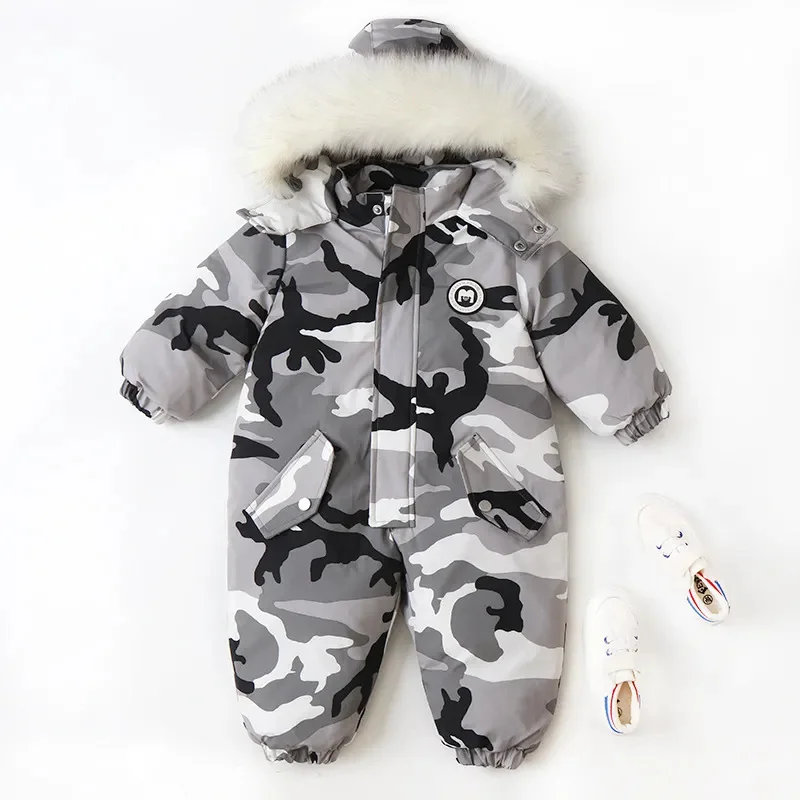 

NEW Winter Camouflage Jacket Boy Children Thick Ski Suit Girl Jumpsuit Baby Snowsuit Kids Overalls Infant Waterproof Coat TZ656