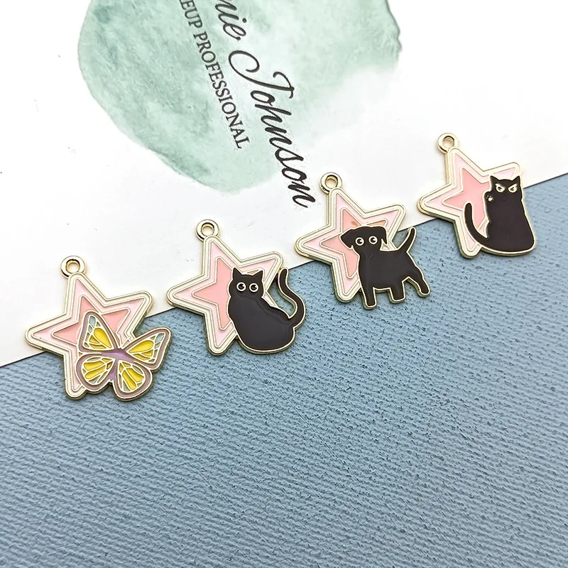 

DIY Jewelry Findings 50pcs 23*28mm Enamel Alloy Oil Drop Kawaii Stars Animal Butterfly Cat Dog Metal Jewlry Charms Pendants