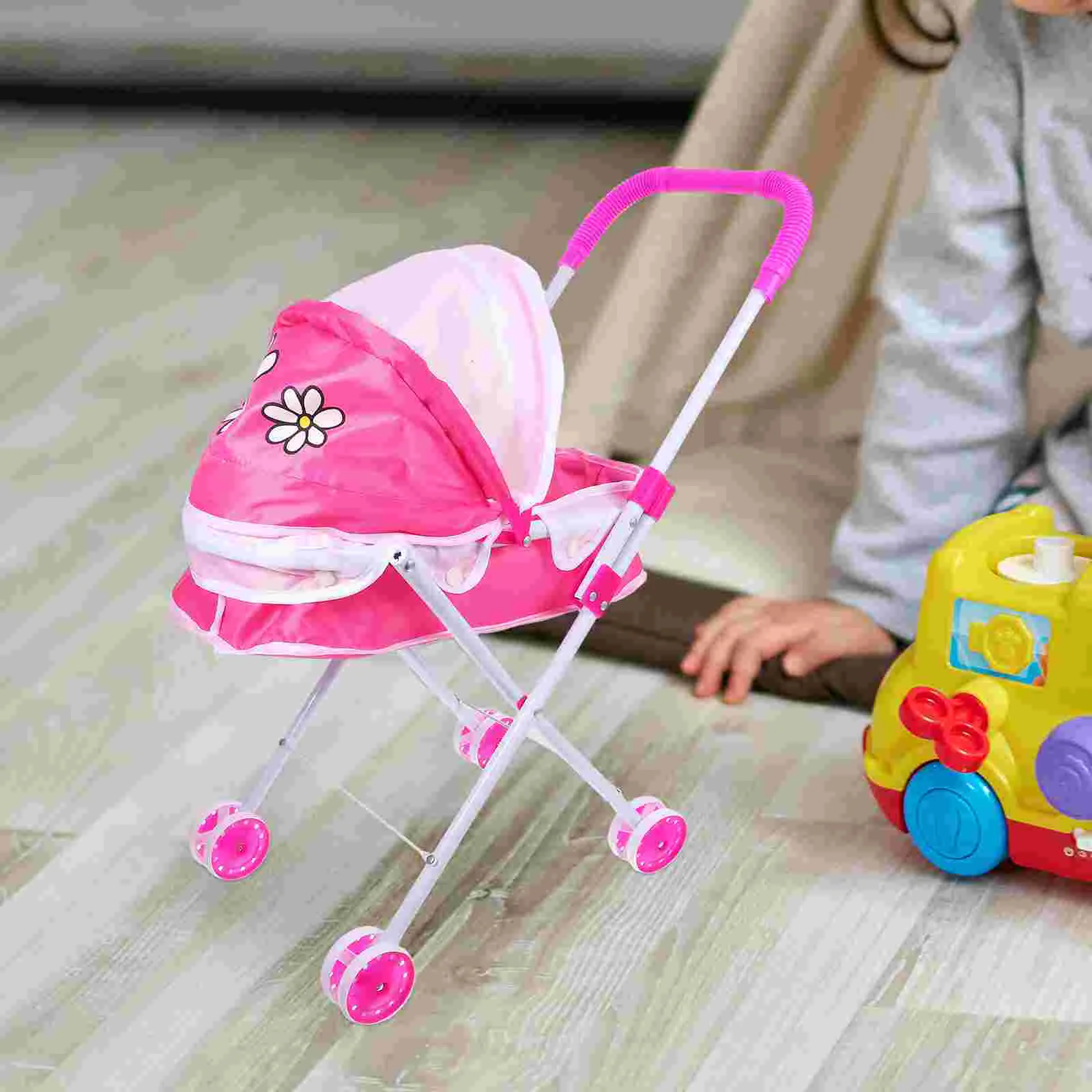 Mini Realistic Baby Carriage Stroller Toy for Girls Pretend Play Shopping Cart Toddler Accessories Lightweight Stable