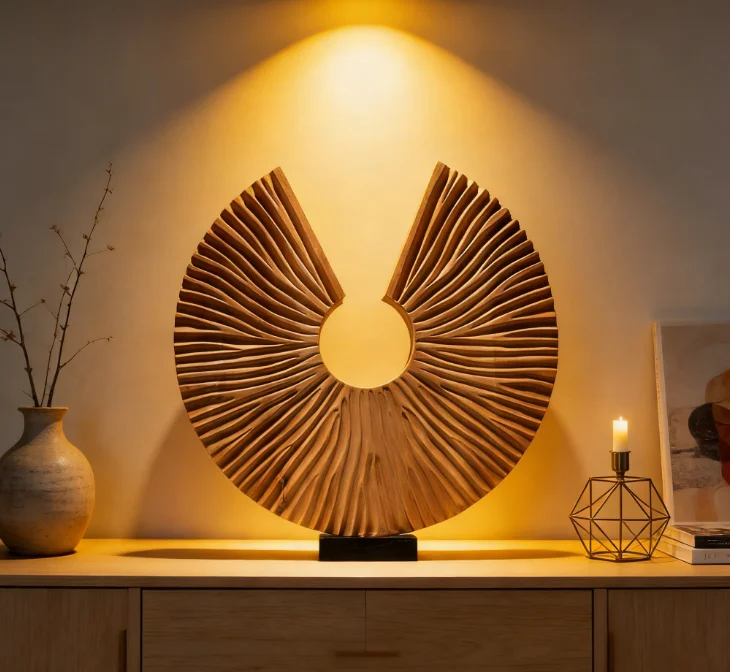 Z Wooden Standing Sculpture Fan Shaped Desktop Wood Carved Openwork Design High Quality DecorationZ