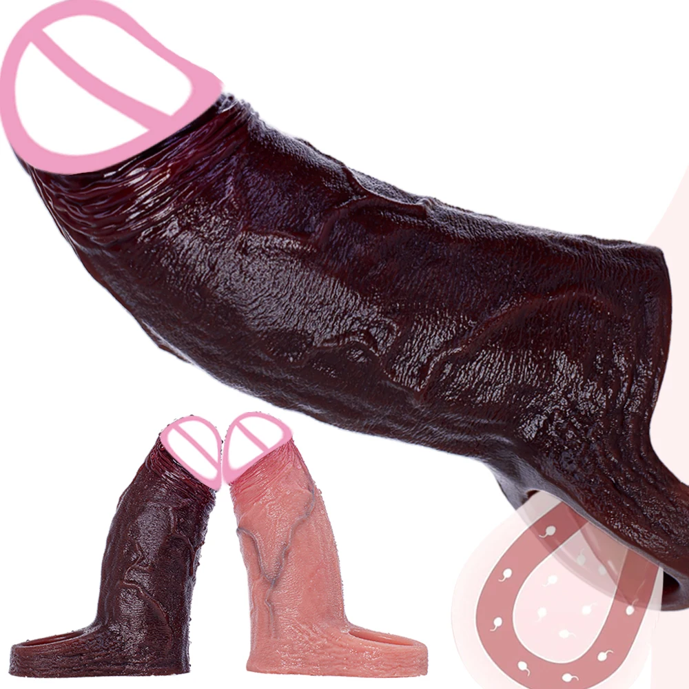 Small Penis Ring Realistic Silicone Penis Sleeve Extension With Dick Cock Ring Massager Enlarger Sheath for Men Adult Sex Toy