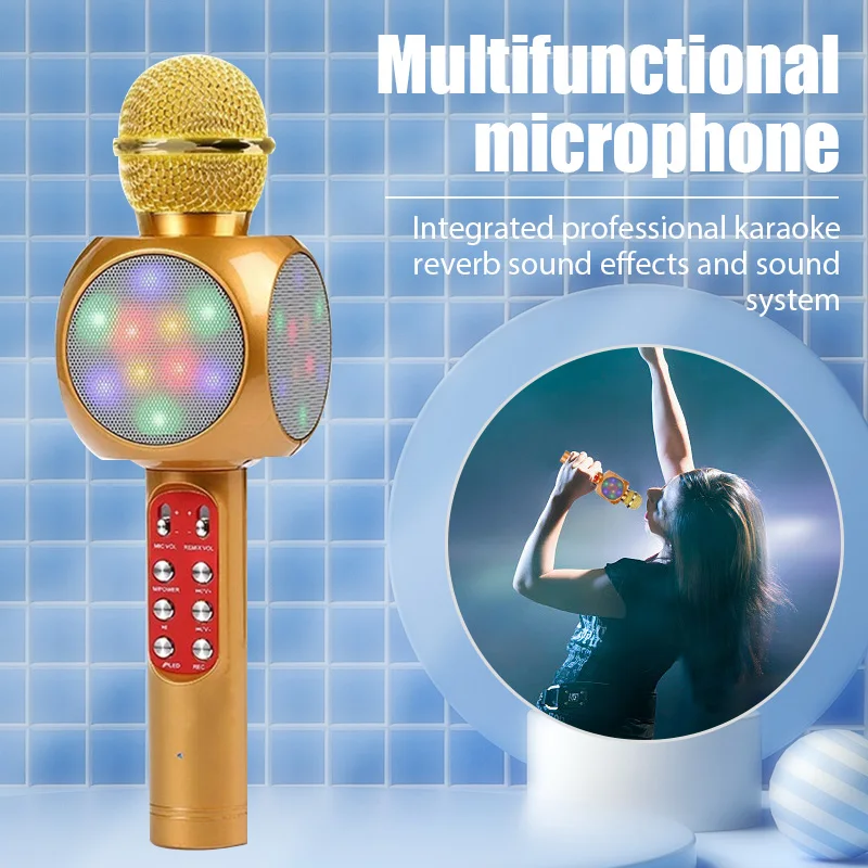 Originele Mode Ws1816 Bluetooth Draadloze Condensor Magic Karaoke Microfoon Mobiele Telefoon Speler Mic Speaker Oplaadbaar