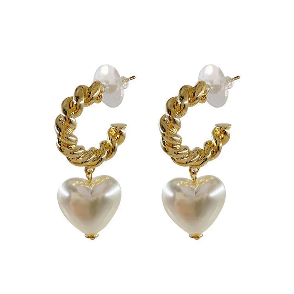 French Vintage Love Pearl Drop Earring For Women Metal Button Texture Fashion Jewelry Accessories Wholesale