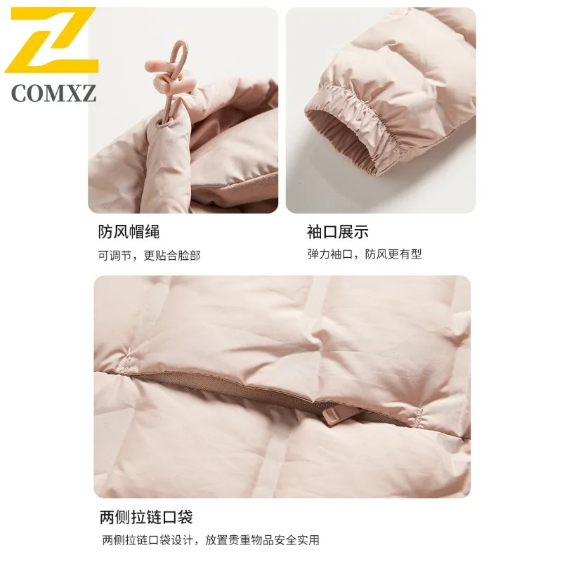 COMXZ High Quality Down Jacket Unisex Couple 80% White Duck Down Detachable Hood Sport Outdoor Parka Stand Collar Cardigan 2025