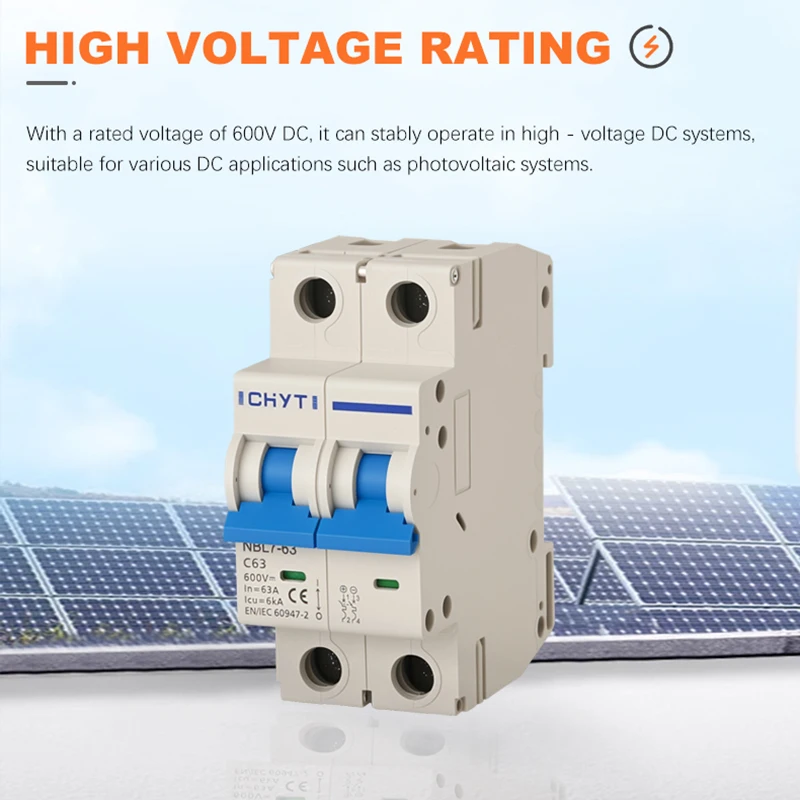 XIONGISOLAR NBL7-63 2P PV Din Rail DC 1000V 25A 32A 63A 6kA Solar Switch Mini Circuit Breaker MCB For Photovoltaic