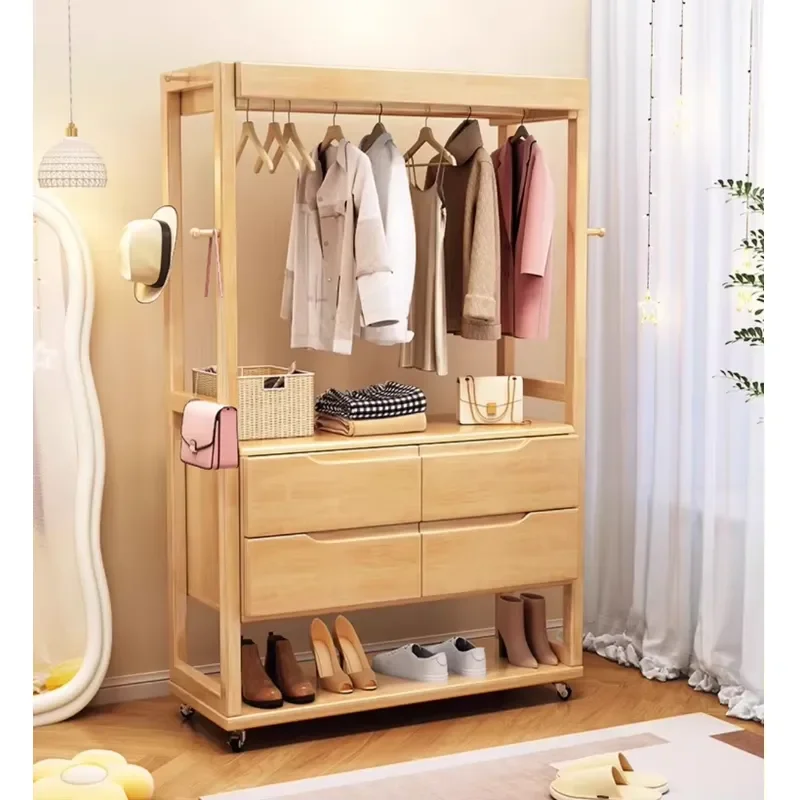 Solid Wood Modern Multifunctional Eco-Friendly Clothes RackMovable Freestanding Living Room & Dining Storage Unit