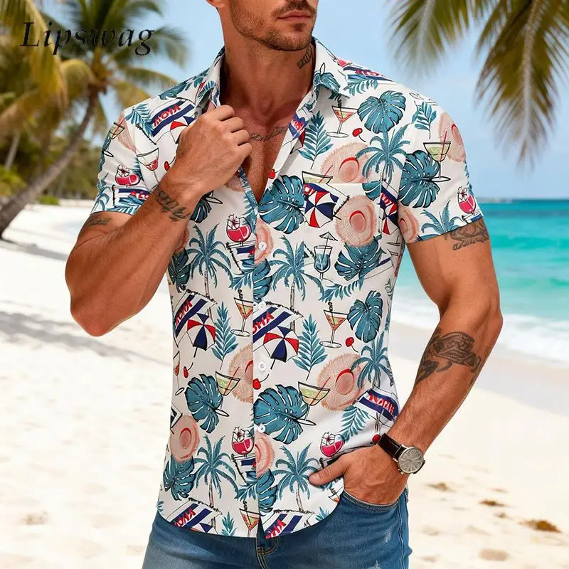 

Stylish Pattern Printing Shirts Men Short Sleeve Button-up Turn-down Collar Casual Shirt 2026 Spring Summer Fashion Mens Shirts