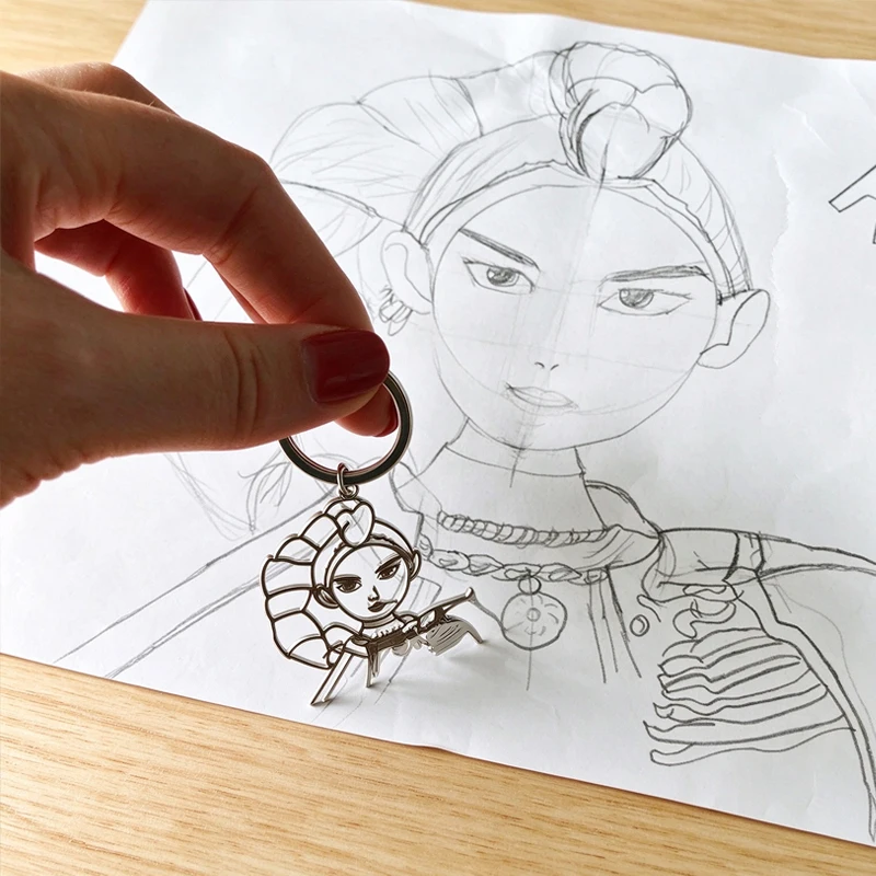 Custom Children Drawing Keychain Personalized Stainless Steel Kid Artwork Sketch Keyring  Memorial Family Keepsake Parents Gifts