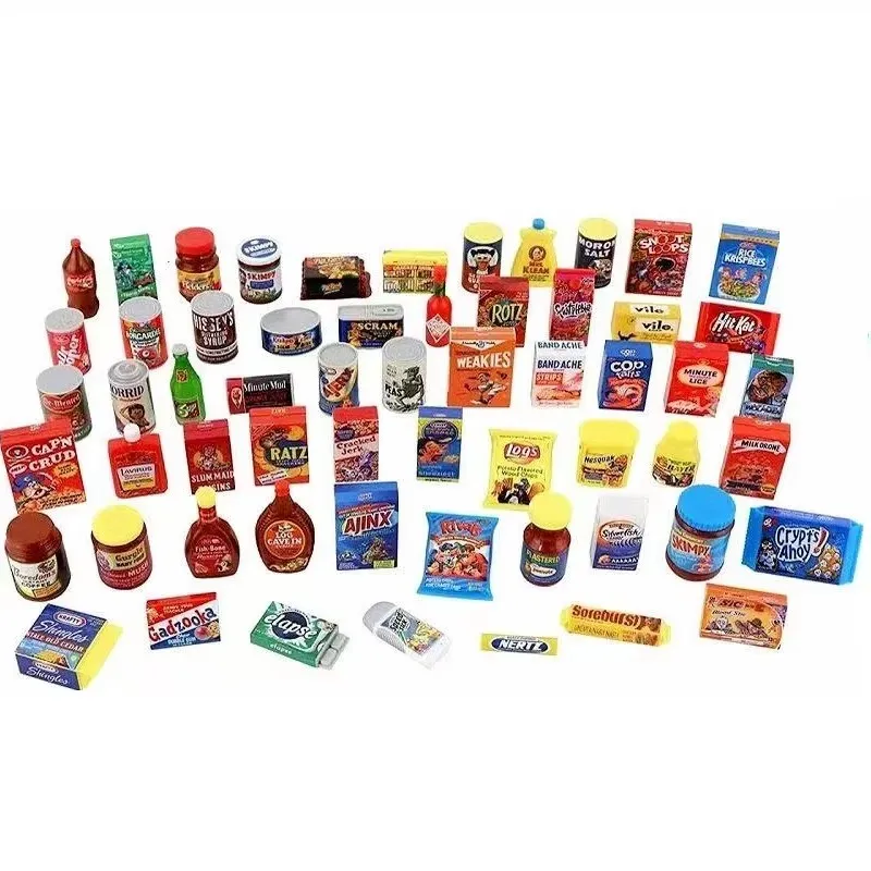 pacchetti stravaganti modello alimentare Mini marche mini bottiglie e lattine di merci in miniatura per supermercati una varietà di misti