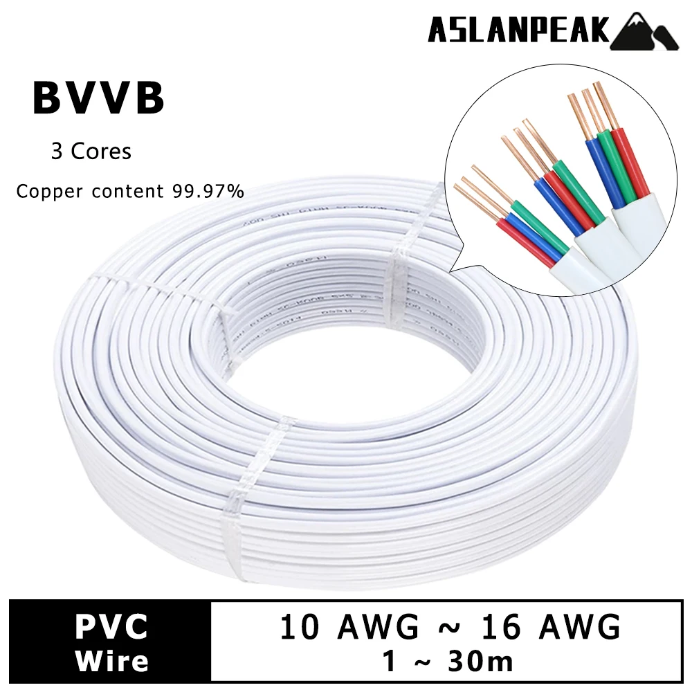 كابل سترة 3 النوى كابل صلب سلك نحاسي صلب أسلاك كهربائية PVC كابل نحاسي أحادي النواة كابل تمديد كهربائي 10awg