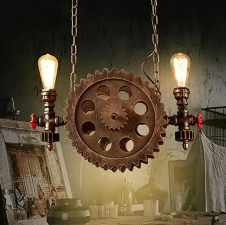 vintage loft pendant lamps gear clain lights water pipe arm bar restaurant industry wind cafe living room dining room stair lamp