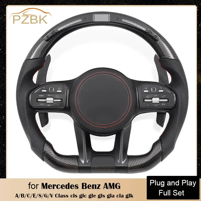 

LED Carbon Car Steering Wheel Full Set for Mercedes Benz AMG C E S G Class cls glc gle gls gla cla clk C63 W204 W205 W206 W213