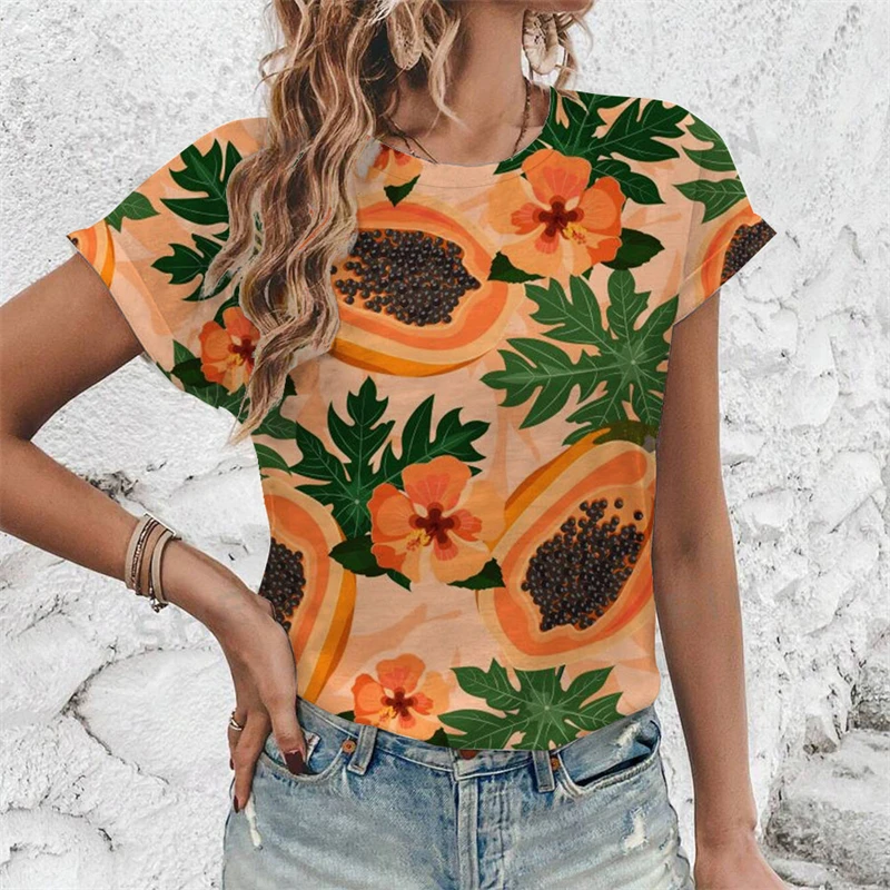 2024 New 3D Tropical Fruit Lemon Print Tops For Women Comfortable T-shirt Female Fashion Short Sleeve Tshirt Ladies Clothing